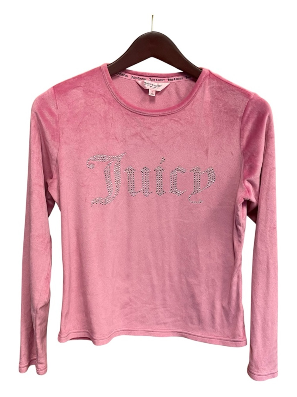 Juicy Couture Pink Velour Long Sleeve Top Medium Rhinestone Logo